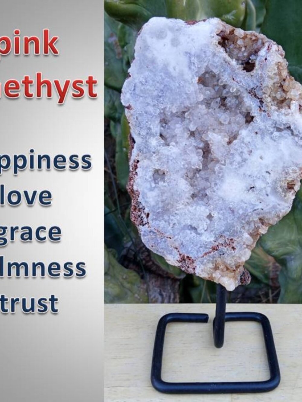 Pink Amethyst on stand stone rock crystal 03 Calmness : trust : happiness